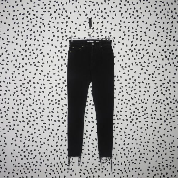 Re/Done Originals Faded Black High Rise Distressed Ankle Crop Jeans - Picture 3 of 13